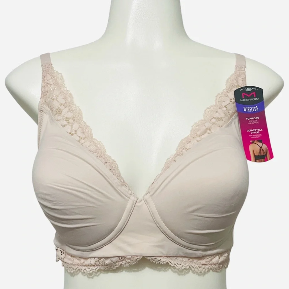 Maidenform Pure Comfort Lace Bralette, Our Best Longline Bralette Pink Size 36D